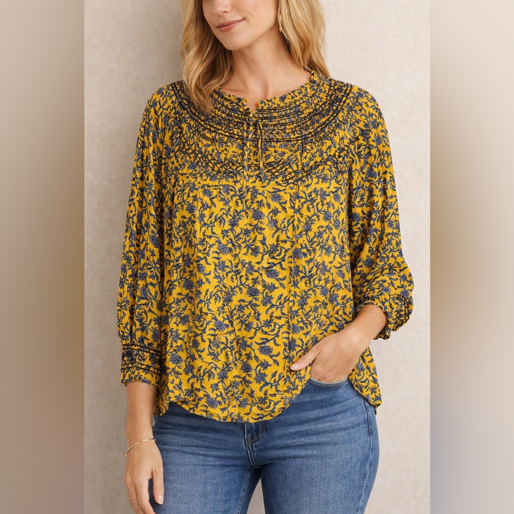 Zara Yellow and Blue Floral Blouse